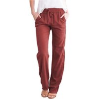 Loose Casual Wide Leg Trousers - Red / UK 8 / Cotton and Polyester