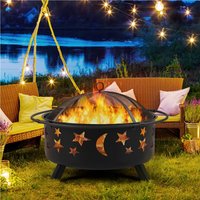 Yaheetech Iron Round Fire Pit with Mesh Cover - Black
