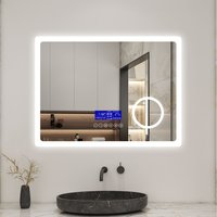 LED Bathroom Mirror with Magnifier and Digital Display - White / 80cm