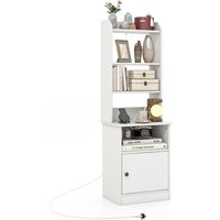 6-Tier Nightstand with Charging Station - White