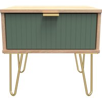 Linear Ready Assembled 1 Drawer Side Table - Labrador Green & Bardolino Oak