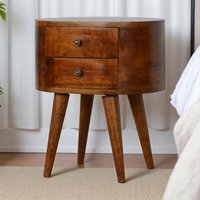 Solid Wood Chestnut Rounded Bedside Table - Brown
