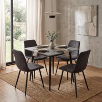 FWStyle 5 Piece Dining Set Grey Stone Table 70cm with 4 Evie Chairs - Grey