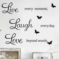 Live Laugh Love Butterfly Wall Sticker Decor - Black