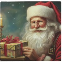 Traditional Santa Large Square Worktop Protector - Smooth Glass Christmas Chopping Board - Multi