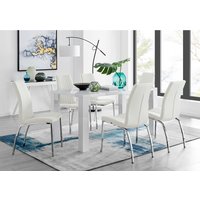 Pivero White High Gloss Dining Table and 6 Isco Chairs Set - White