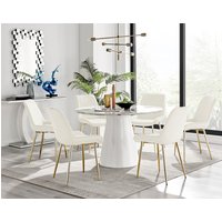 FurnitureboxUK, Palma White Marble Effect Round Dining Table Pesaro Gold Leg Chairs - Cream / Dining Table & 6 Chairs FurnitureboxUK, Palma White Marble Effect Round Dining Table Pesaro Gold Leg Chairs - Cream / Dining Table & 6 Chairs