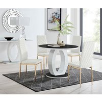 Giovani Round Black Large 120cm Table 4 Gold Leg Milan Chairs - White