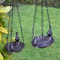 Ornamental Hanging Cast Iron Garden Wild Bird Bath Feeder - Brown / 2