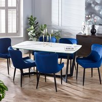 Julian Bowen, Olympus White Marble Effect Table and Luxe Chairs Set - Blue Julian Bowen, Olympus White Marble Effect Table and Luxe Chairs Set - Blue