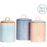 15.5cm Hand-Printed Kitchen Canister 3 Colours Pack of 3 - Multi