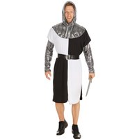 Mens Medieval Knight Costume - Black/Grey/White / S
