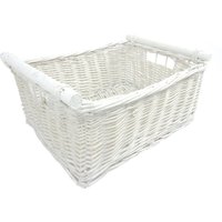 Kitchen Log Fireplace Wicker Storage Basket With Handle Xmas Hamper - White / 35cm