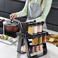Ferris Wheel Spice Rack with 18 Glass Spice Jars - Black