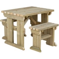 Yews Picnic Bench - Wooden Garden Table and Bench Set - Natural light green / 90cm