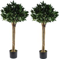 Pair of Deluxe Luxury Artificial Bay Leaf Laurel Tree Topiary Ball - Green Deluxe