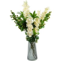 Artificial Berry Delphinium Cream Flower Mix Glass Vase - Berry Delphinium Glass Vase