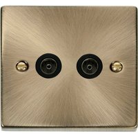 Antique Brass 2 Gang Twin Coaxial TV Socket - Antique Brass