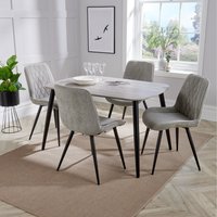 Aspen Oak Effect Rectangular Table and 4 Diamond Stitch Fabric Chair SET - Light Grey