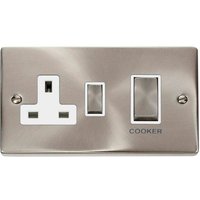 Satin Brushed Chrome Cooker Control Ingot 45A With 13A Switched Plug Socket - White
