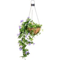 Artificial Duranta Purple Flowers Hanging Basket with Solar Light - Purple / 1
