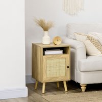 HOMCOM Rattan Bedside Table Sofa Side Table with Cabinet Shelf - Yellow