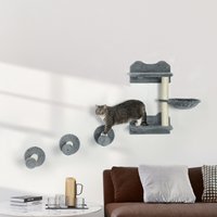 PawHut Cat Shelf with Wall-Mounted Scratching Post - Grey