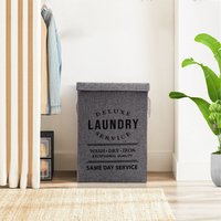 Foldable Laundry Basket with Lid and Rope Handles - Grey
