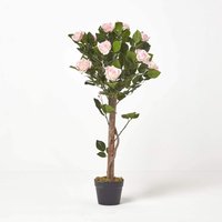 Homescapes Pink Potted Rose Tree Artificial Plant with green leaves, 90 cm - Pink