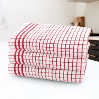 Set of 3 Woven Check Easy Care Tea Towels - Red