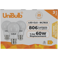 UniBulb LED GLS B22 (BC) 806lm 7.3W 3,000K - Warm White / 3