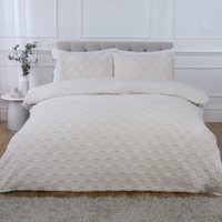 Luxury Check Teddy Polyester Fleece Duvet Cover Set with Pillowcase - Cream / Double