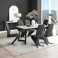 Carson White Marble Effect Dining Table and 6 Willow Chairs - Black