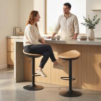 HOMCOM Set of 2 Breakfast Barstools, PU Leather, Oak - Oak