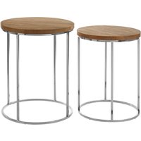 Agra Set Of 2 Mango Wood Top Round Side Tables - Brown