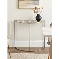 Vita Half Moon Console Table with White Agate Top - Silver
