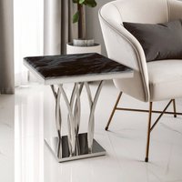 Arenza Black Marble And Silver Side Table - Silver