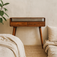 Ostuni Chestnut Mango Wood Console Table 2 Drawers Open Shelf - Brown