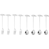 Stainless Steel Cat or Fish Fork and Spoon Set - Silver / 13cm / 8