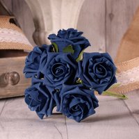 Bunch of 6 Small Foam Tea Roses - Navy Blue