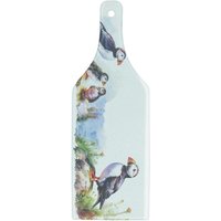 Coastal Puffins Bottle Serving Board - Glass Kitchenware Platter - Black