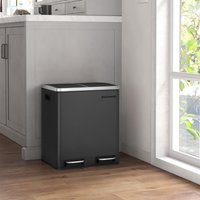 Double Compartment Recycling Bin with Inner Buckets and Handles, 30L Metal Waste Separation Unit - Black