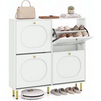 24 cm Narrow Shoe Storage Cabinet with Flip Drawers-Brown - White