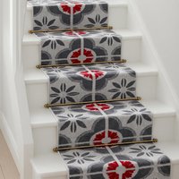 Bravich LTD Floral Tile Hallway Runner Rug Non Slip Low Pile Hall Carpet in Red | Size: 60 cm x 180 cm