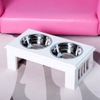Pawhut Pet Feeder Raised Elevated with Stainless Steel Bowls - White