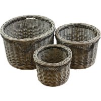 Chunky Home Round Storage Baskets with Loop Handles - Grey