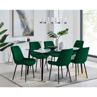 FurnitureboxUK, Pisa Black Leg Glass Dining Table with 6 Pesaro Black Leg Chairs - Green FurnitureboxUK, Pisa Black Leg Glass Dining Table with 6 Pesaro Black Leg Chairs - Green