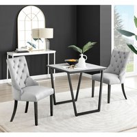 FurnitureboxUK, Carson White Marble Effect Square Dining Table and 2 Belgravia Black Leg Chairs - Grey FurnitureboxUK, Carson White Marble Effect Square Dining Table and 2 Belgravia Black Leg Chairs - Grey