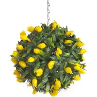 Best Artificial Outdoor 24cm Yellow Tulip Hanging Basket Flower Topiary Ball - Yellow