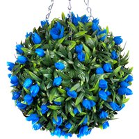 Best Artificial 28cm Blue Tulip Hanging Basket Flower Topiary Ball - Blue